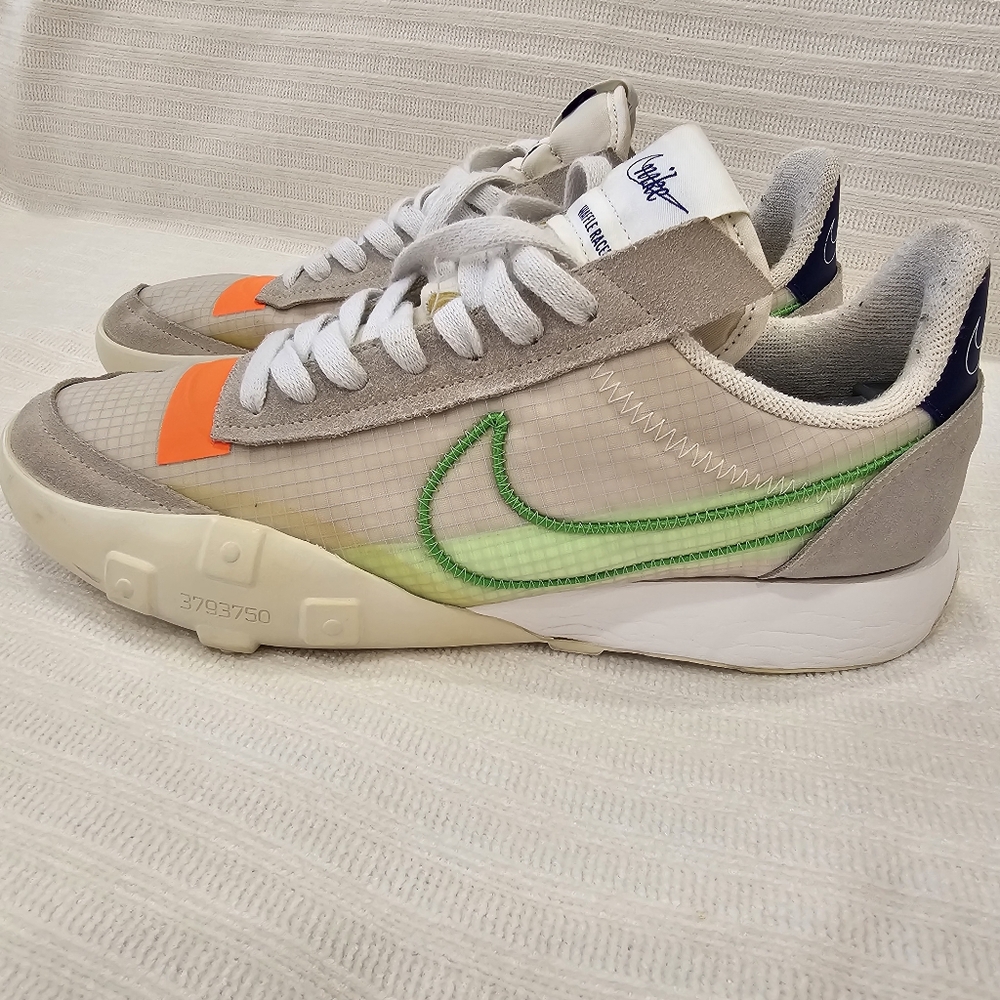 Nike Waffle One Low Top Sneakers - White with Green & Orange Accents